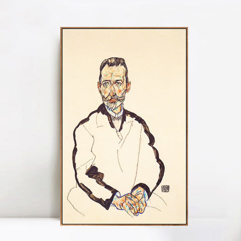 INVIN ART Framed Canvas Giclee Print Man#56 by Egon Schiele Wall Art Living Room Home Office Decorations