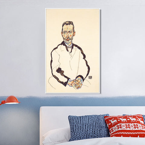 INVIN ART Framed Canvas Giclee Print Man#56 by Egon Schiele Wall Art Living Room Home Office Decorations