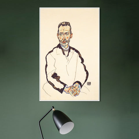 INVIN ART Framed Canvas Giclee Print Man#56 by Egon Schiele Wall Art Living Room Home Office Decorations