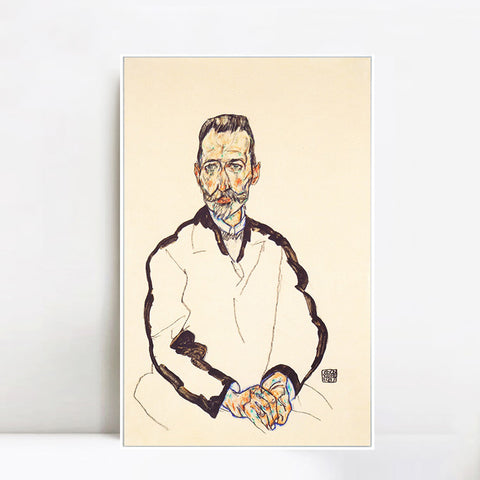 INVIN ART Framed Canvas Giclee Print Man#56 by Egon Schiele Wall Art Living Room Home Office Decorations