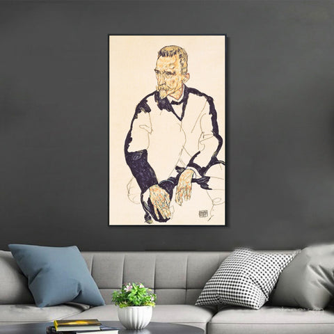 INVIN ART Framed Canvas Giclee Print The Old Man by Egon Schiele Wall Art Living Room Home Office Decorations