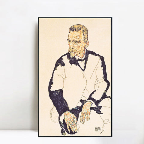 INVIN ART Framed Canvas Giclee Print The Old Man by Egon Schiele Wall Art Living Room Home Office Decorations