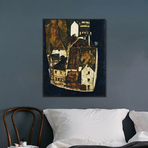 INVIN ART Framed Canvas Giclee Print The House by Egon Schiele Wall Art Living Room Home Office Decorations