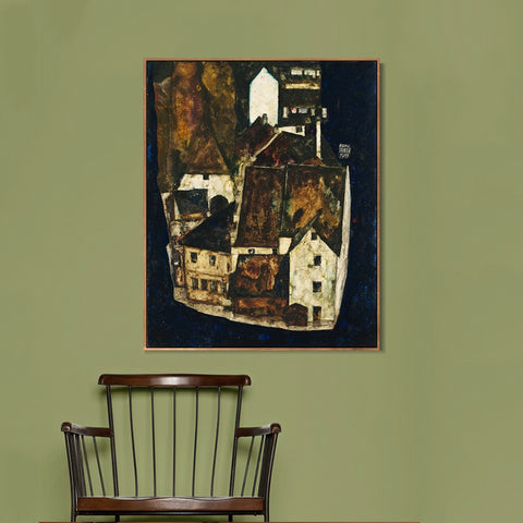 INVIN ART Framed Canvas Giclee Print The House by Egon Schiele Wall Art Living Room Home Office Decorations
