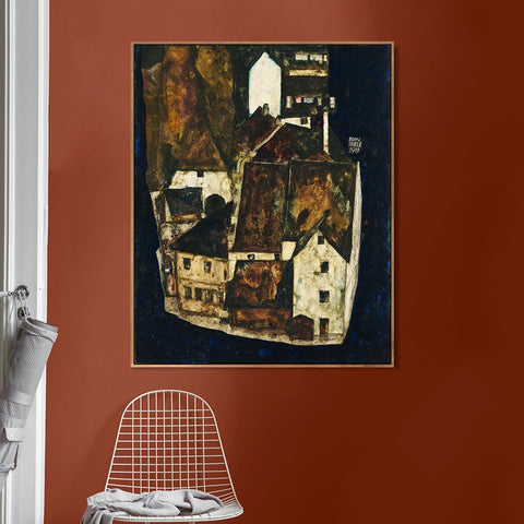 INVIN ART Framed Canvas Giclee Print The House by Egon Schiele Wall Art Living Room Home Office Decorations