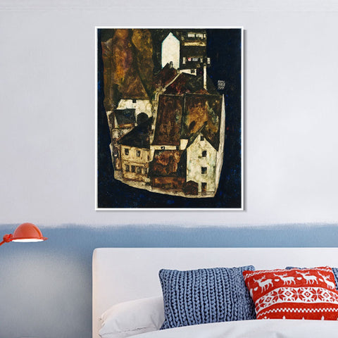 INVIN ART Framed Canvas Giclee Print The House by Egon Schiele Wall Art Living Room Home Office Decorations
