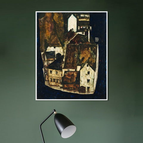 INVIN ART Framed Canvas Giclee Print The House by Egon Schiele Wall Art Living Room Home Office Decorations