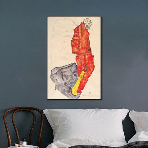 INVIN ART Framed Canvas Giclee Print Man in Red by Egon Schiele Wall Art Living Room Home Office Decorations