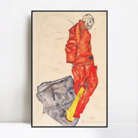 INVIN ART Framed Canvas Giclee Print Man in Red by Egon Schiele Wall Art Living Room Home Office Decorations