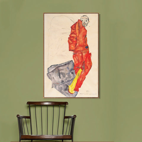 INVIN ART Framed Canvas Giclee Print Man in Red by Egon Schiele Wall Art Living Room Home Office Decorations