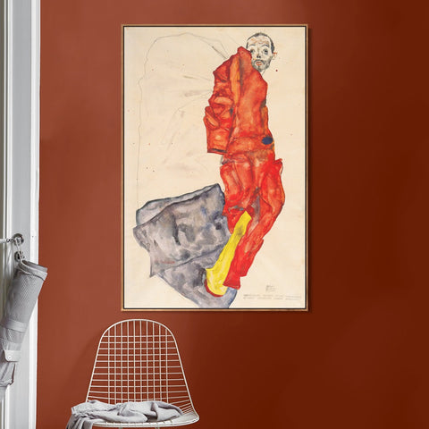 INVIN ART Framed Canvas Giclee Print Man in Red by Egon Schiele Wall Art Living Room Home Office Decorations