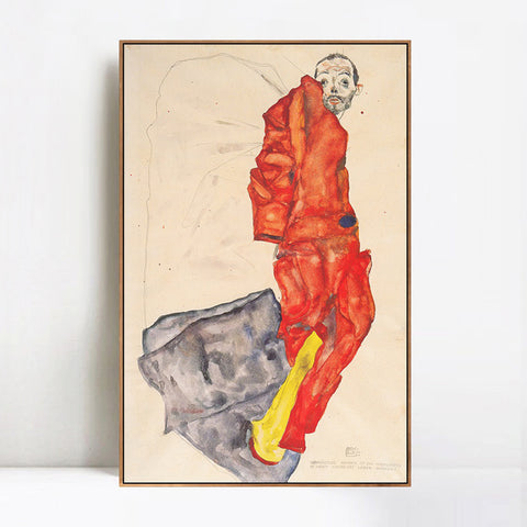 INVIN ART Framed Canvas Giclee Print Man in Red by Egon Schiele Wall Art Living Room Home Office Decorations