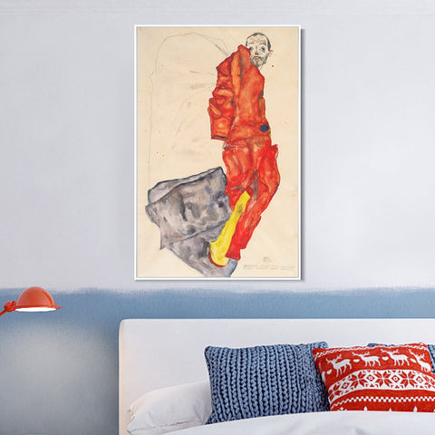INVIN ART Framed Canvas Giclee Print Man in Red by Egon Schiele Wall Art Living Room Home Office Decorations