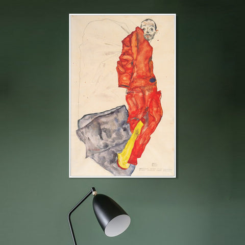 INVIN ART Framed Canvas Giclee Print Man in Red by Egon Schiele Wall Art Living Room Home Office Decorations