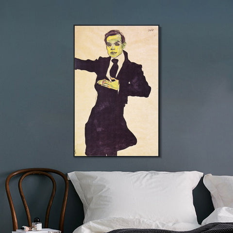 INVIN ART Framed Canvas Giclee Print Man#64 by Egon Schiele Wall Art Living Room Home Office Decorations
