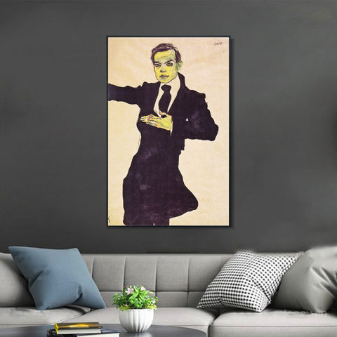 INVIN ART Framed Canvas Giclee Print Man#64 by Egon Schiele Wall Art Living Room Home Office Decorations