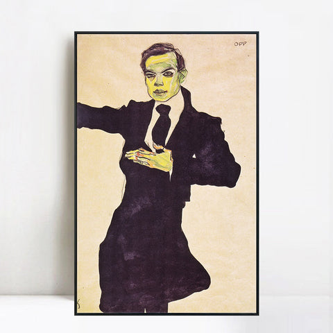 INVIN ART Framed Canvas Giclee Print Man#64 by Egon Schiele Wall Art Living Room Home Office Decorations