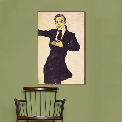 INVIN ART Framed Canvas Giclee Print Man#64 by Egon Schiele Wall Art Living Room Home Office Decorations
