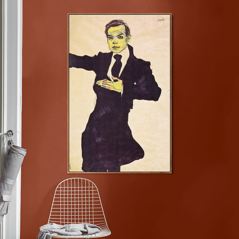 INVIN ART Framed Canvas Giclee Print Man#64 by Egon Schiele Wall Art Living Room Home Office Decorations