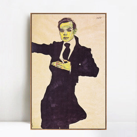 INVIN ART Framed Canvas Giclee Print Man#64 by Egon Schiele Wall Art Living Room Home Office Decorations