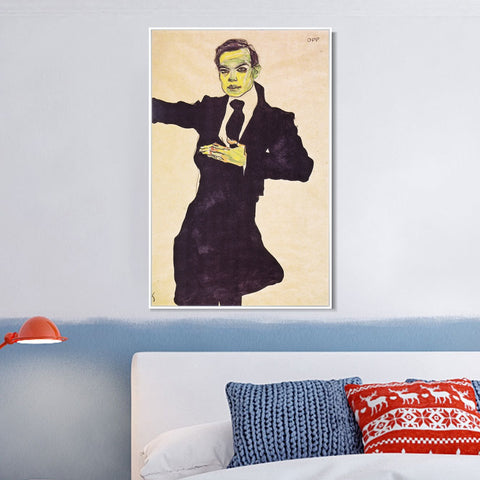 INVIN ART Framed Canvas Giclee Print Man#64 by Egon Schiele Wall Art Living Room Home Office Decorations