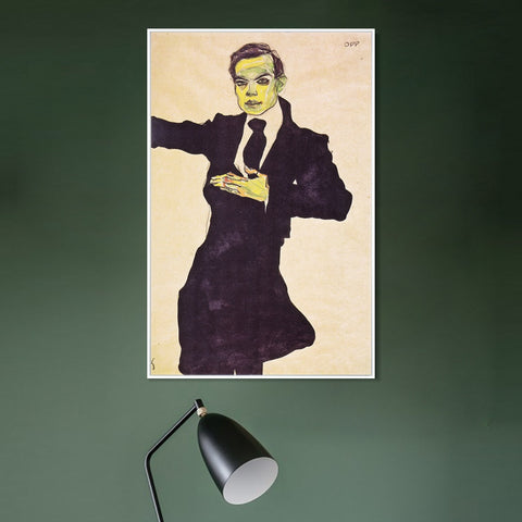 INVIN ART Framed Canvas Giclee Print Man#64 by Egon Schiele Wall Art Living Room Home Office Decorations