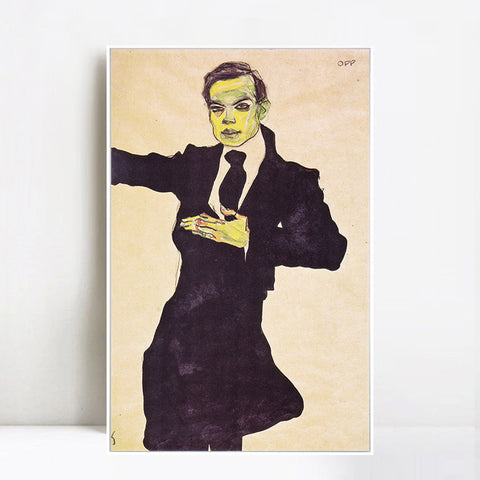 INVIN ART Framed Canvas Giclee Print Man#64 by Egon Schiele Wall Art Living Room Home Office Decorations