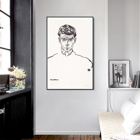 INVIN ART Framed Canvas Giclee Print Man#65 by Egon Schiele Wall Art Living Room Home Office Decorations