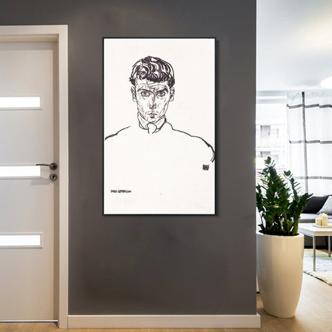 INVIN ART Framed Canvas Giclee Print Man#65 by Egon Schiele Wall Art Living Room Home Office Decorations