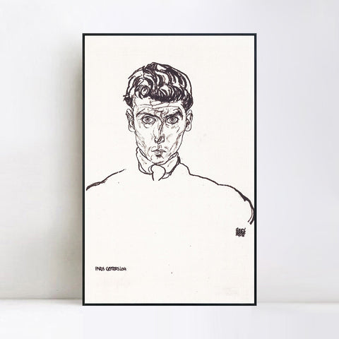 INVIN ART Framed Canvas Giclee Print Man#65 by Egon Schiele Wall Art Living Room Home Office Decorations