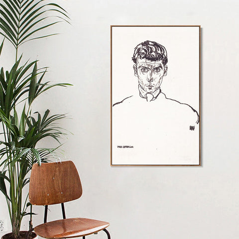 INVIN ART Framed Canvas Giclee Print Man#65 by Egon Schiele Wall Art Living Room Home Office Decorations