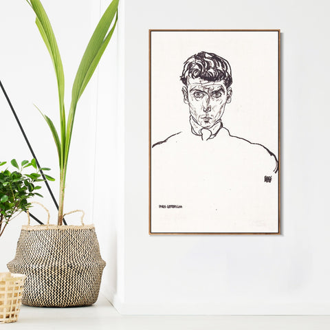 INVIN ART Framed Canvas Giclee Print Man#65 by Egon Schiele Wall Art Living Room Home Office Decorations