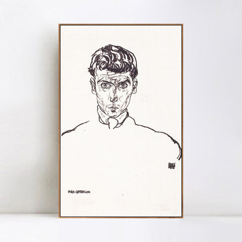 INVIN ART Framed Canvas Giclee Print Man#65 by Egon Schiele Wall Art Living Room Home Office Decorations
