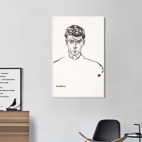 INVIN ART Framed Canvas Giclee Print Man#65 by Egon Schiele Wall Art Living Room Home Office Decorations