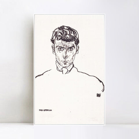 INVIN ART Framed Canvas Giclee Print Man#65 by Egon Schiele Wall Art Living Room Home Office Decorations