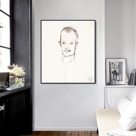 INVIN ART Framed Canvas Giclee Print Man#66 by Egon Schiele Wall Art Living Room Home Office Decorations
