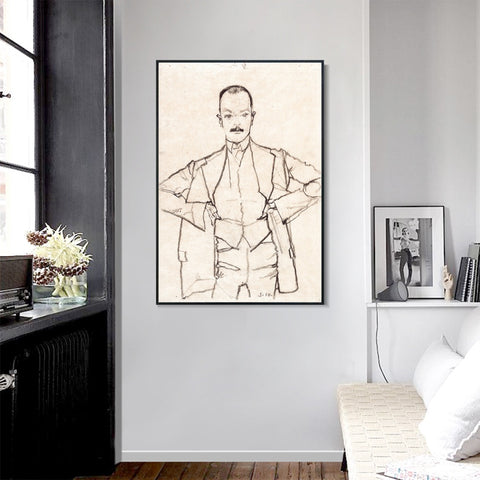 INVIN ART Framed Canvas Giclee Print Man#67 by Egon Schiele Wall Art Living Room Home Office Decorations