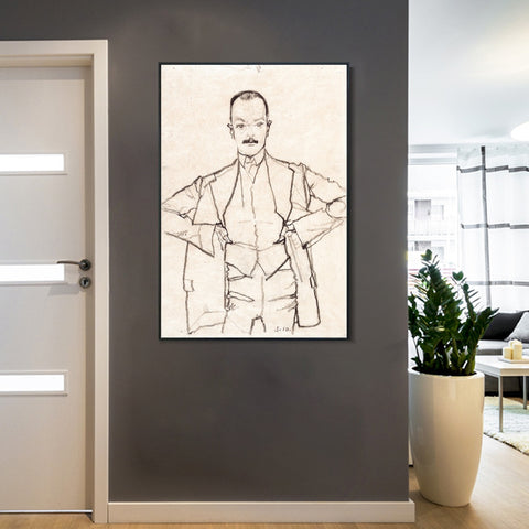INVIN ART Framed Canvas Giclee Print Man#67 by Egon Schiele Wall Art Living Room Home Office Decorations