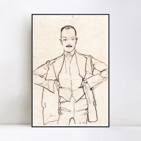 INVIN ART Framed Canvas Giclee Print Man#67 by Egon Schiele Wall Art Living Room Home Office Decorations