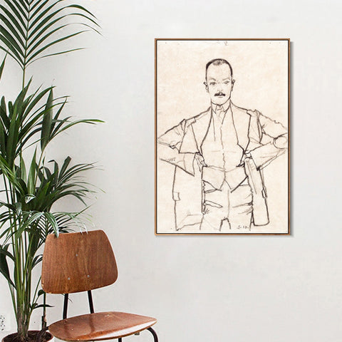 INVIN ART Framed Canvas Giclee Print Man#67 by Egon Schiele Wall Art Living Room Home Office Decorations