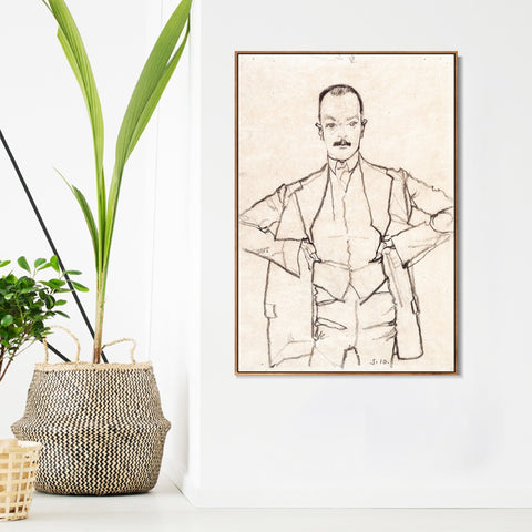 INVIN ART Framed Canvas Giclee Print Man#67 by Egon Schiele Wall Art Living Room Home Office Decorations