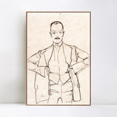 INVIN ART Framed Canvas Giclee Print Man#67 by Egon Schiele Wall Art Living Room Home Office Decorations