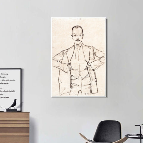 INVIN ART Framed Canvas Giclee Print Man#67 by Egon Schiele Wall Art Living Room Home Office Decorations
