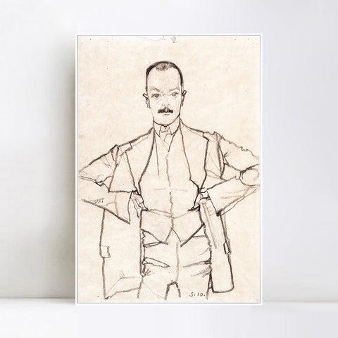 INVIN ART Framed Canvas Giclee Print Man#67 by Egon Schiele Wall Art Living Room Home Office Decorations