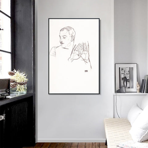 INVIN ART Framed Canvas Giclee Print Man#68 by Egon Schiele Wall Art Living Room Home Office Decorations