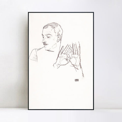 INVIN ART Framed Canvas Giclee Print Man#68 by Egon Schiele Wall Art Living Room Home Office Decorations