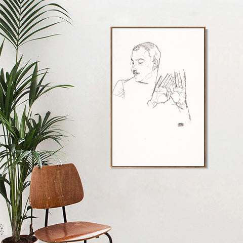 INVIN ART Framed Canvas Giclee Print Man#68 by Egon Schiele Wall Art Living Room Home Office Decorations