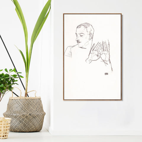 INVIN ART Framed Canvas Giclee Print Man#68 by Egon Schiele Wall Art Living Room Home Office Decorations