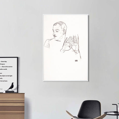 INVIN ART Framed Canvas Giclee Print Man#68 by Egon Schiele Wall Art Living Room Home Office Decorations