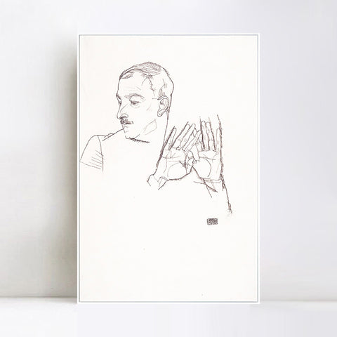 INVIN ART Framed Canvas Giclee Print Man#68 by Egon Schiele Wall Art Living Room Home Office Decorations
